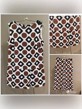 Vintage Mod Dela Ann Creations bold geometric pattern in brown and black romper